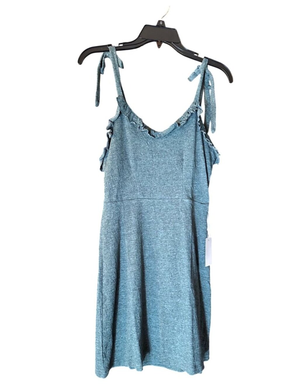 Mia Joy Willa Deep Sea Blue Tie-Strap Ruffled Sundress Size S Lightweight Blend